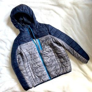 ZeroXposur Boys Navy and Gray Puffer Jacket with Blue Zipper